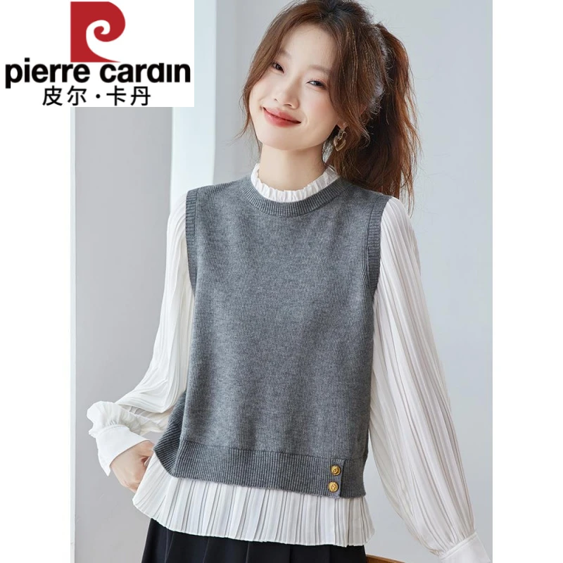 皮尔卡丹拼接假两件上衣漂亮高级感秋装打底衫2025新款显瘦减龄气