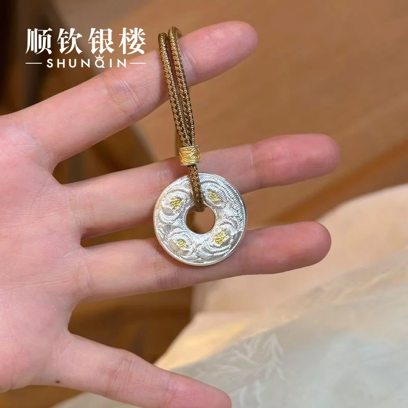 顺钦银楼 吊坠足银贝壳 【一捻金套链】999.9新中式设计感套链