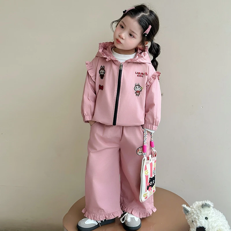 女童秋装套装新款洋气儿童拉布布卡通连帽外套女孩春秋休闲两件套