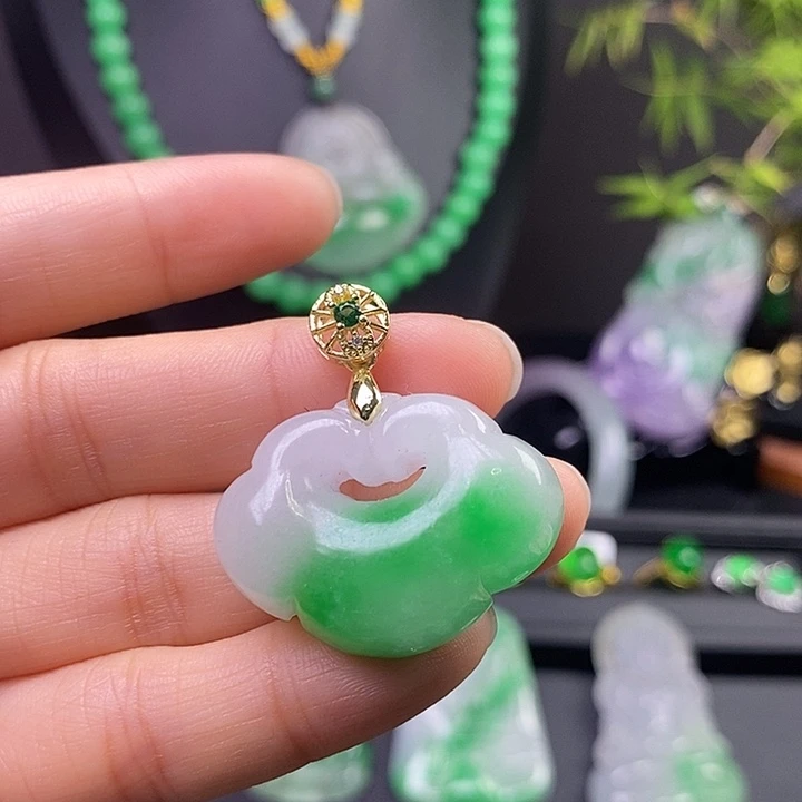 翡翠银S925镀金镶嵌吊坠(赠链)