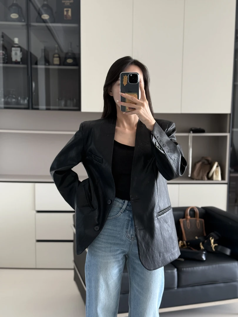 V领皮衣外套扩版外套