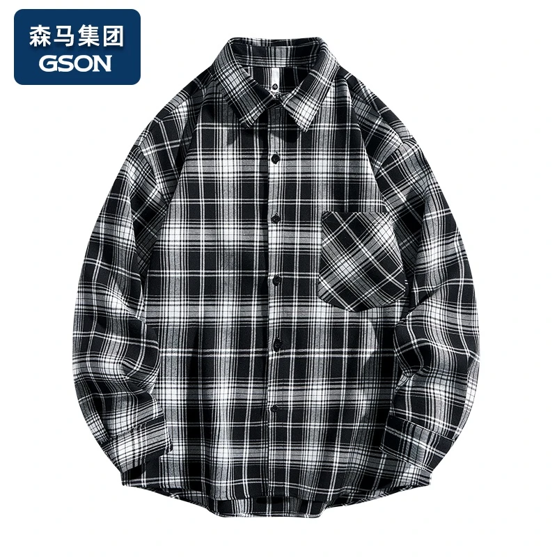 集团品牌GSON春秋格子衬衫男款高级感时尚百搭帅气衬衣男款