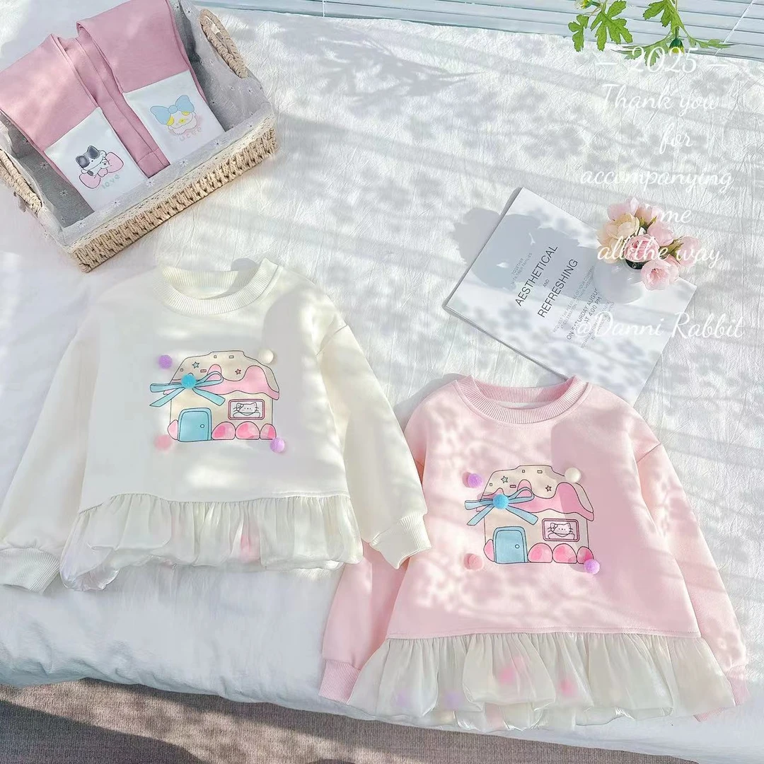 【Dannirabbit】韩系纱纱裙摆＋色彩小球卡通卫衣* D-A58