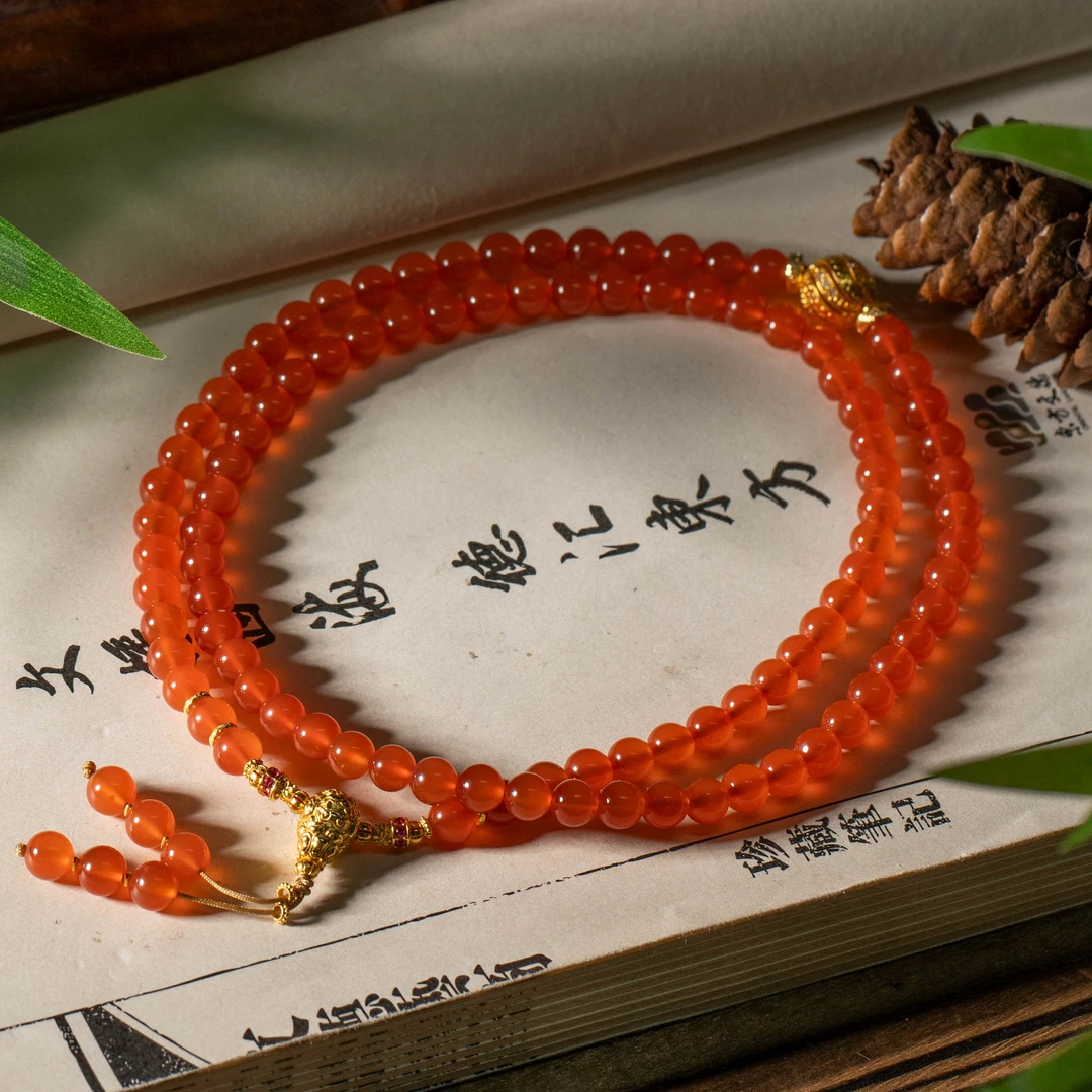 【世间臻宝】18K冰红南红DIY多圈项链/Q1758/多样性发/6mm/60cm/8