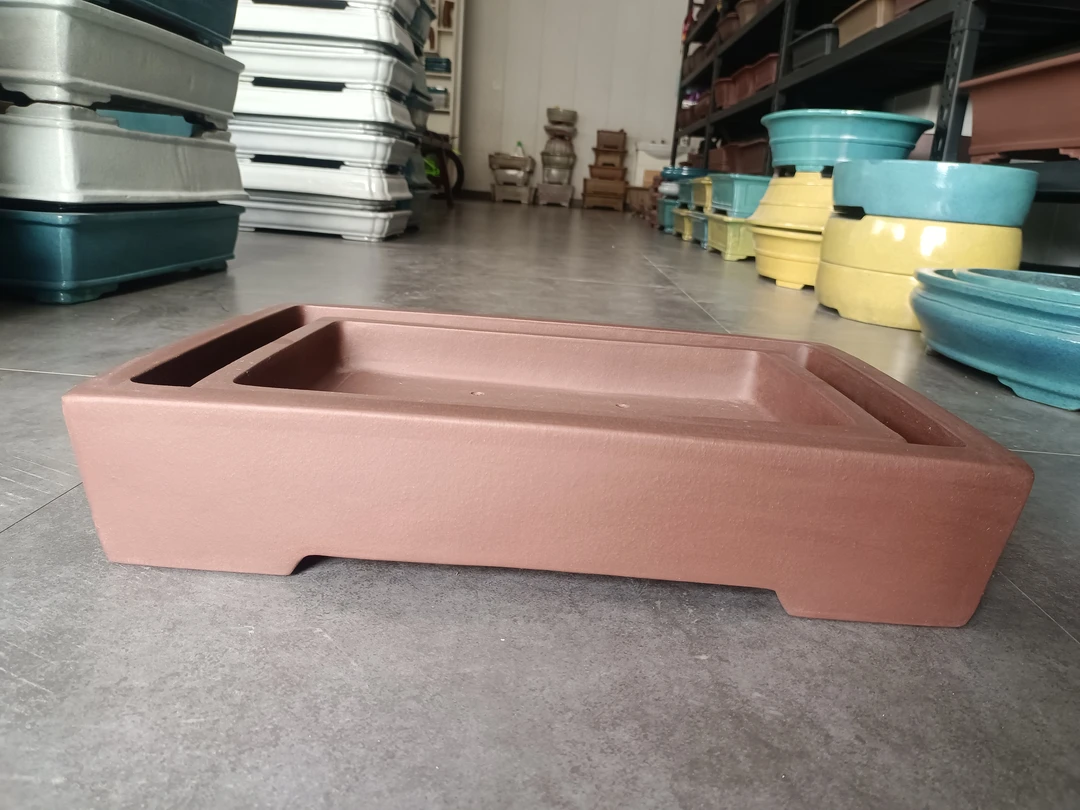 宜兴紫砂直口立壁浅长方盆景盆大号50*34*10小号40*28*7
