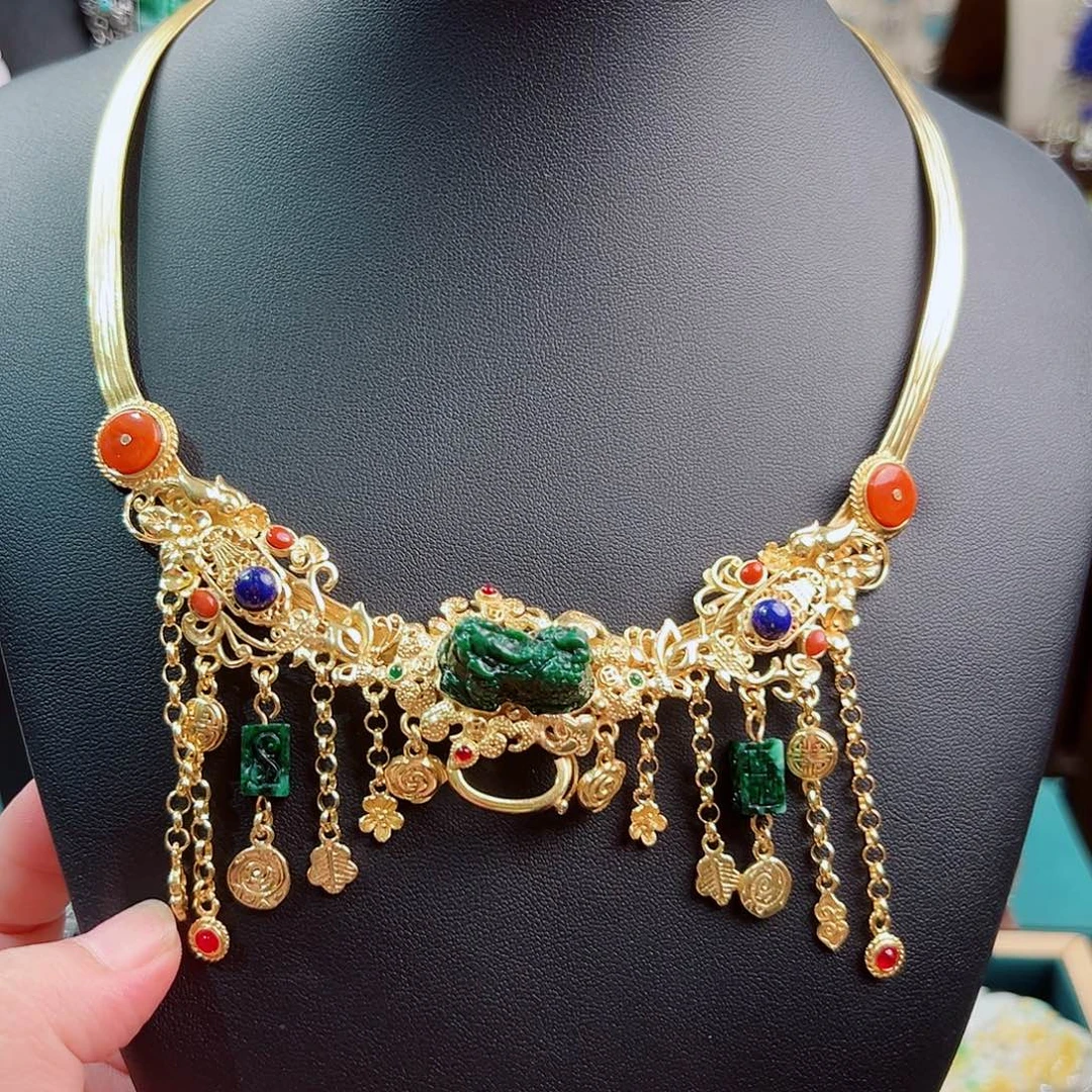 翡翠银S925镶嵌颈饰国风