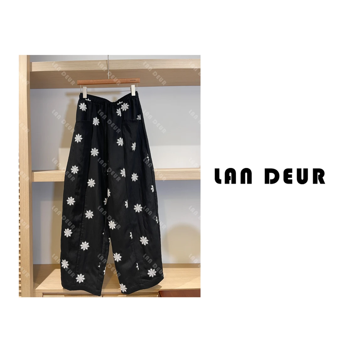 JIUJIU【萌趣】新中式国风刺绣款小众高级宽松显瘦藏肉阔腿休闲裤