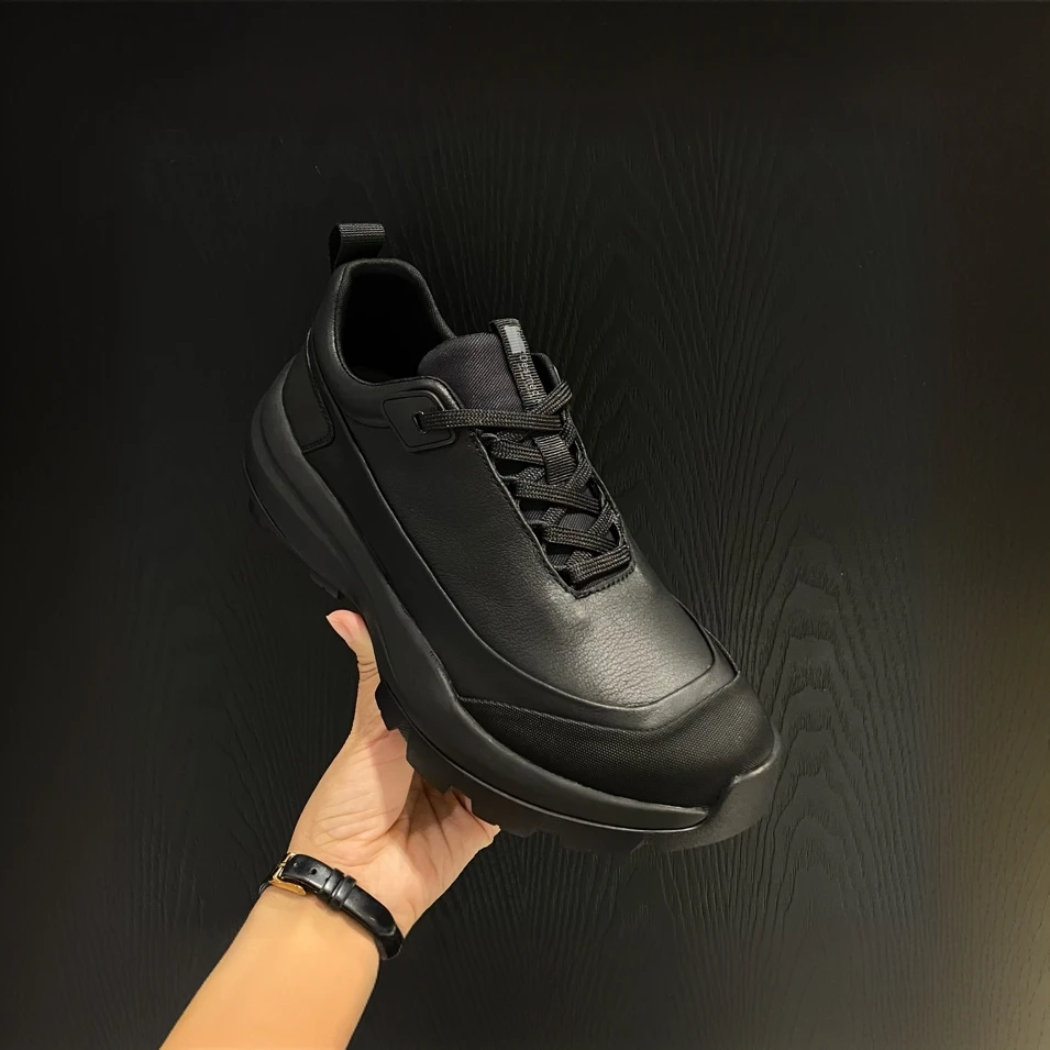 2025秋季新款男鞋纯皮时尚厚底系带休闲鞋百搭透气厚底增高运动鞋