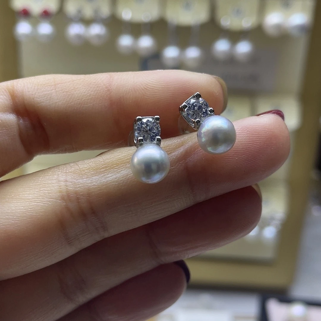 海水珍珠耳饰银S925镶嵌