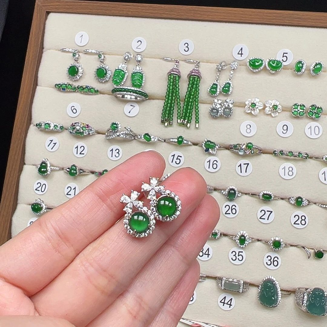 翡翠银S925镶嵌戒指天然