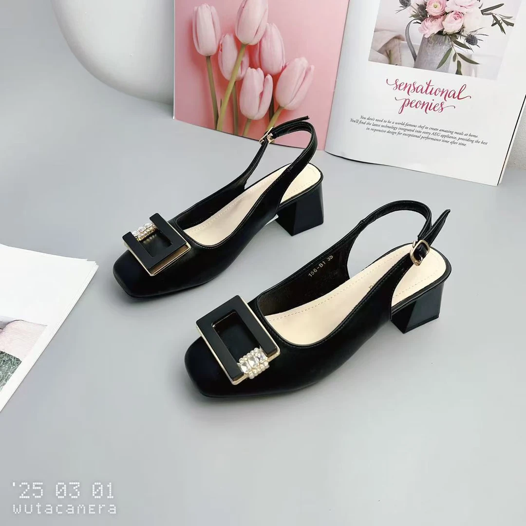 156-B1 新款法式气质百搭时尚粗跟包头凉鞋