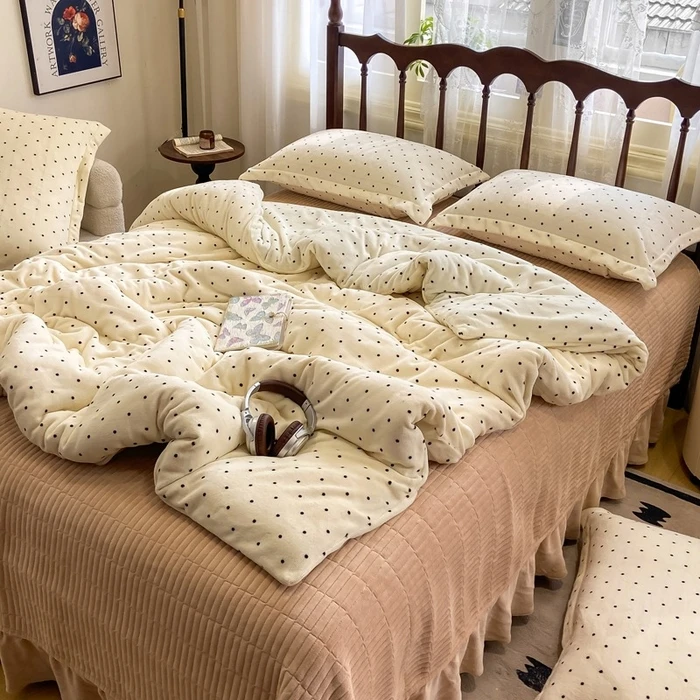 冬季加厚牛奶绒双面绒床盖四件套被套韩式小清新加绒加厚床上用品