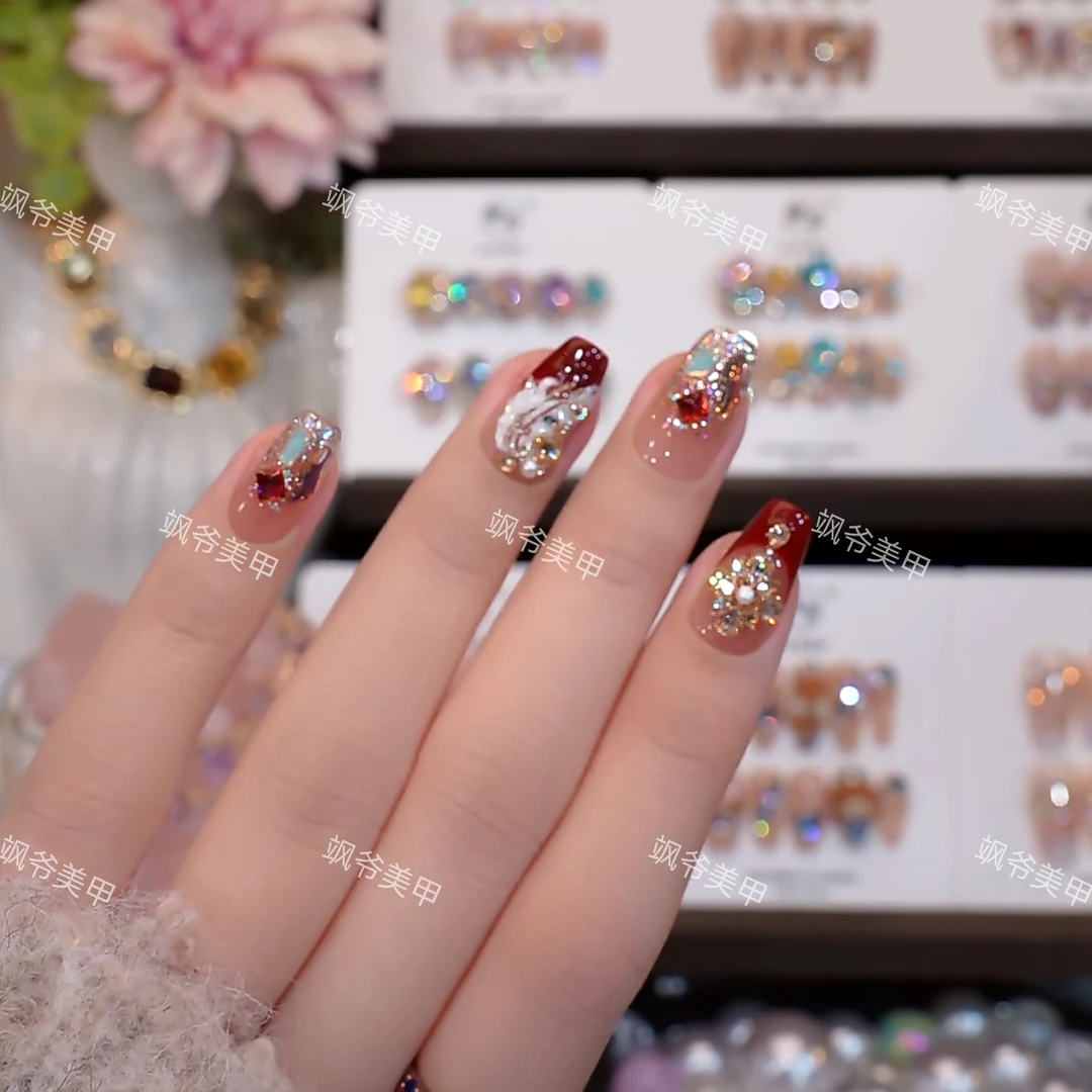 马到成功-SAYE飒爷手工美甲-重复佩戴-掉钻包补-送工具包-10片装