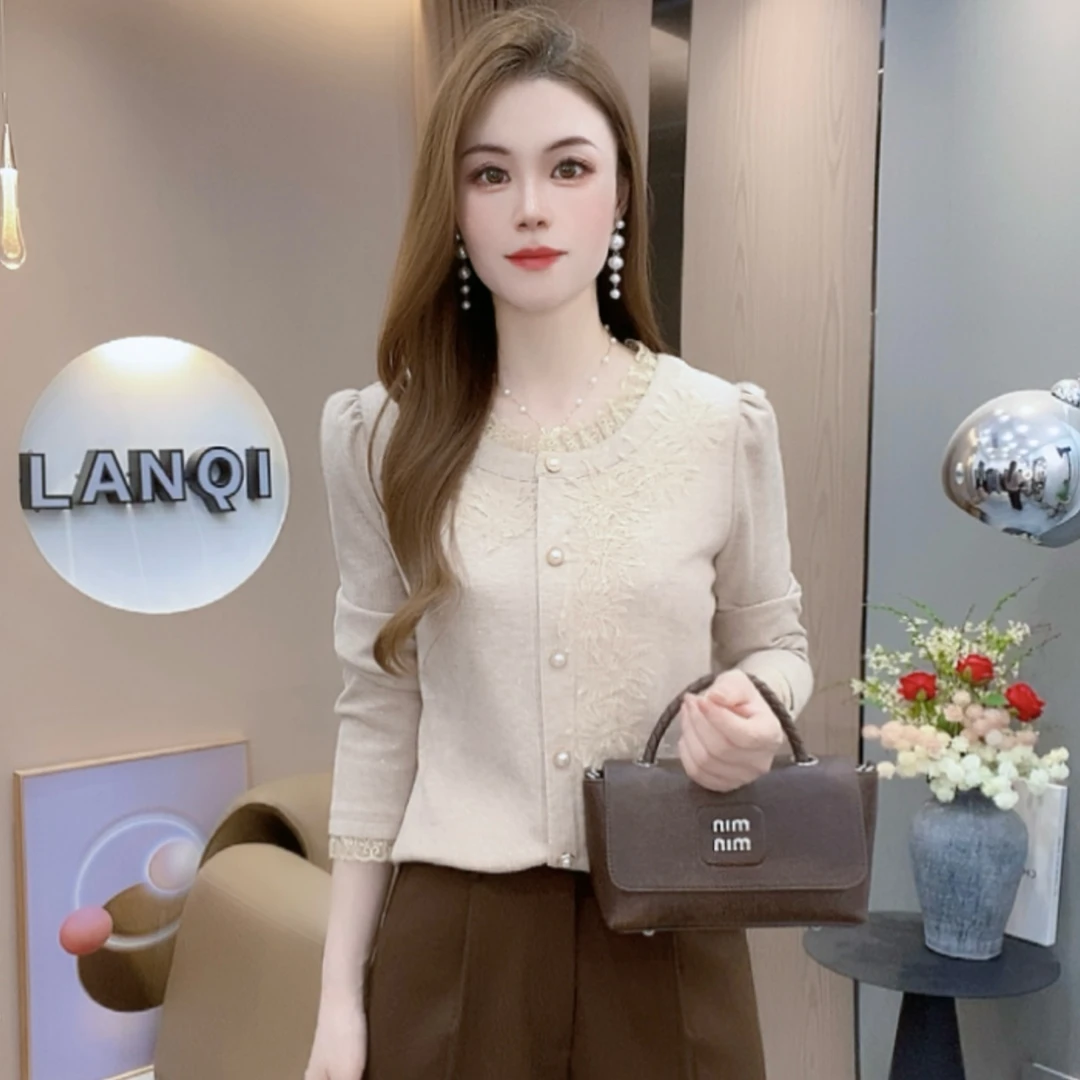 A7825法式长袖打底衫女冬季新款洋气显瘦加绒上衣