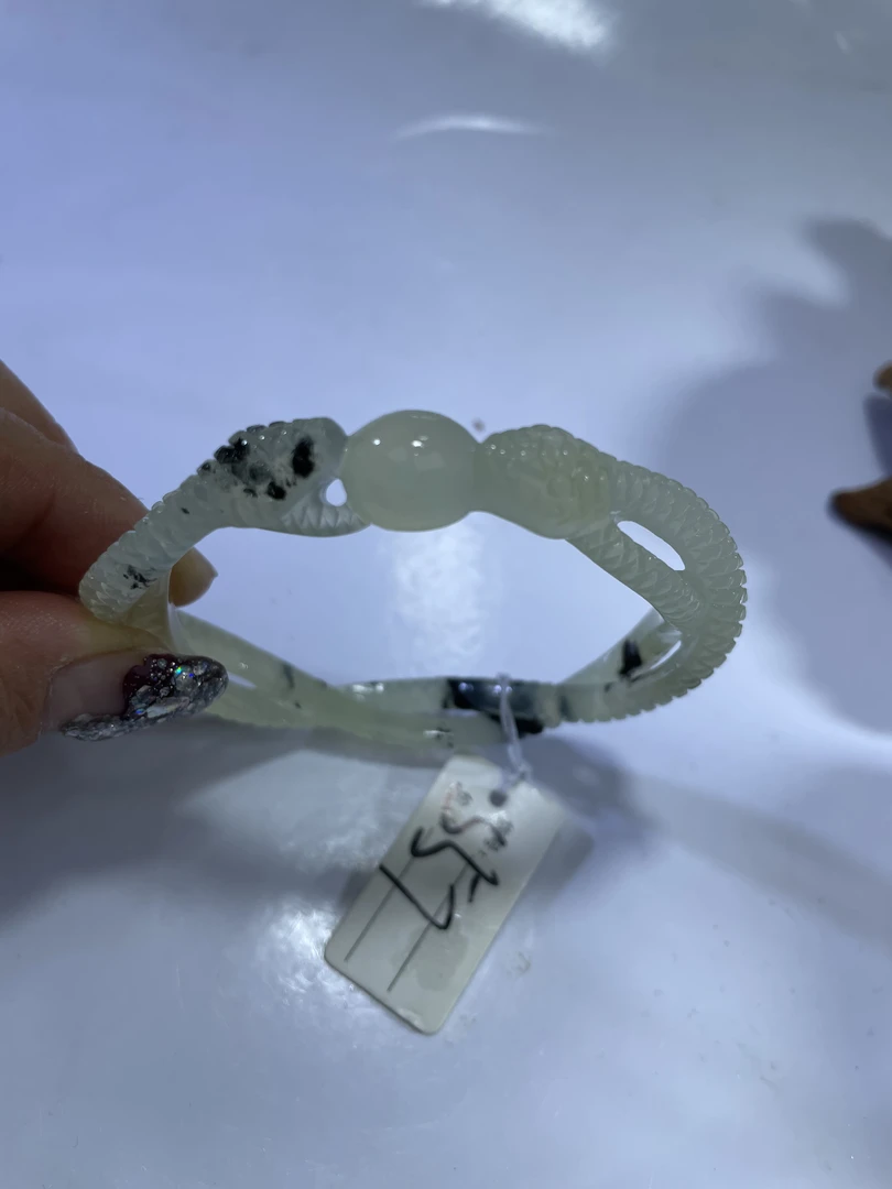 岫玉水墨料，双头蛇手镯60.61口径158号