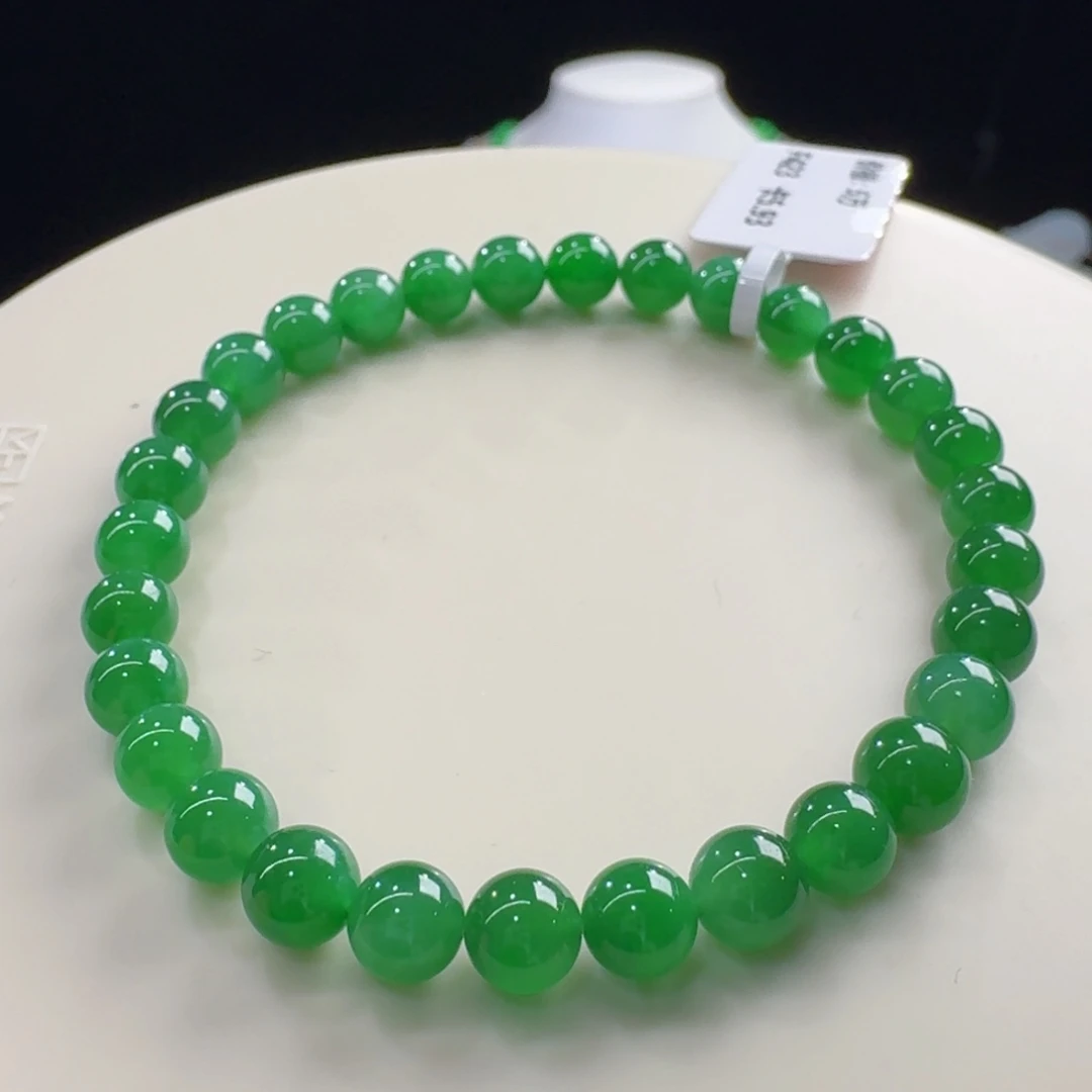 翡翠未镶嵌手链力力力推！！满色辣绿单圈卡6mm