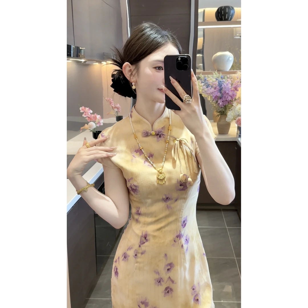 【周粥】【夺魁】2025新款新中式气质修身印花连衣裙预JJX5LYQ2720