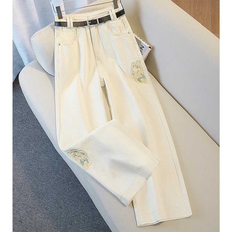 丝柏舍2025棉流光风秋新款女国风新中式阔腿宽松牛仔裤S51K0068K