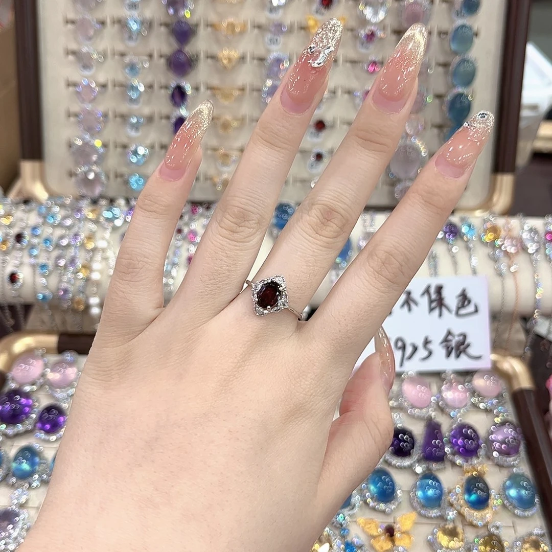 戒圈海蓝宝石银S925镶嵌