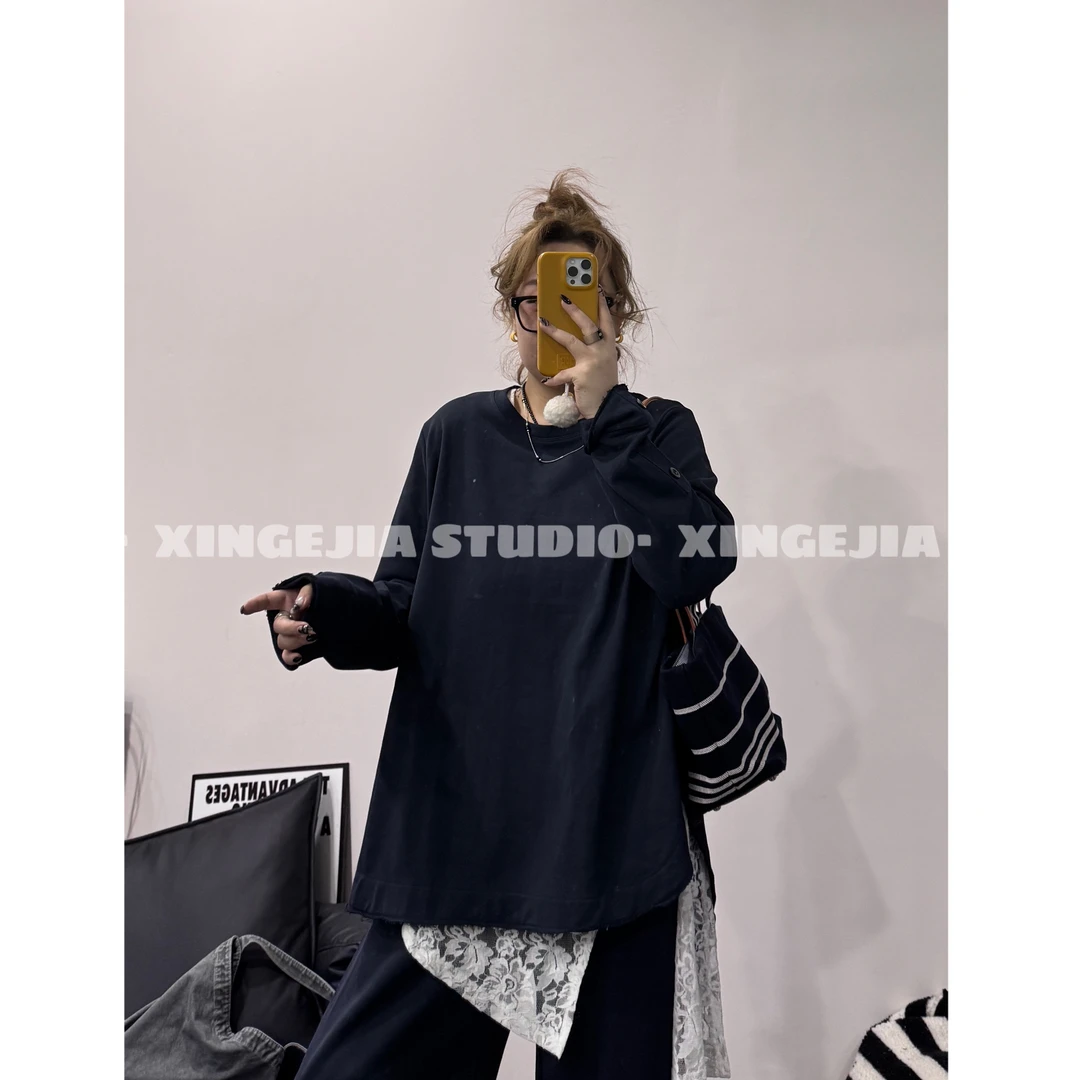 「xin:微胖大码」小毛圈棉前短后长扣子卫衣