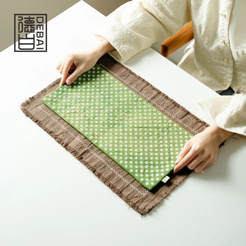 （阿萌茶事）刺绣小梅花茶席两件套-绿色茶道配件