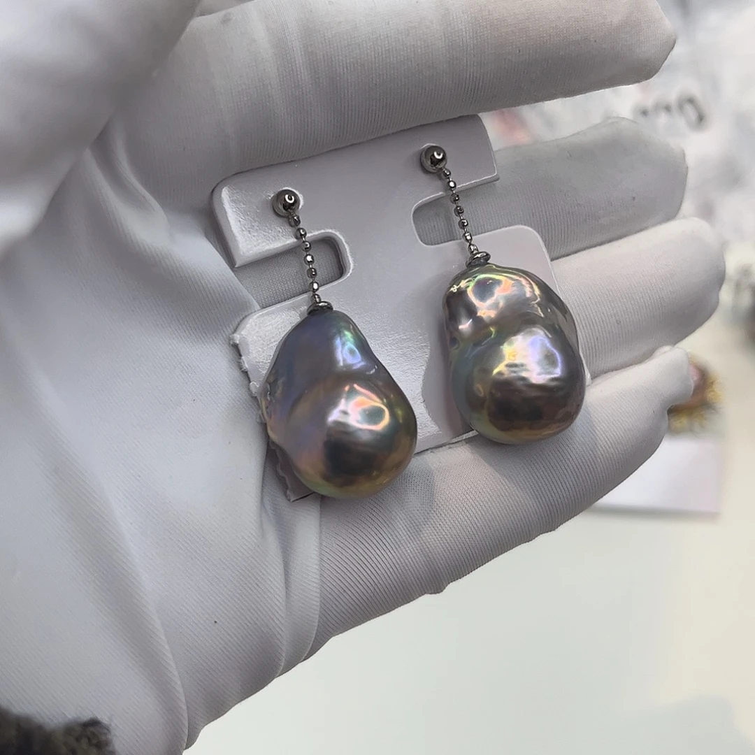 耳饰银S925镶嵌淡水珍珠