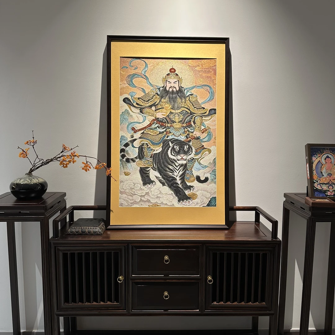 古一藏传-刺绣材质武财神【赵公明】挂画茶室挂画书房挂画刺绣画