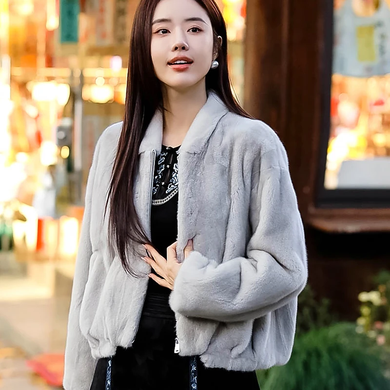 复古日记新中式“素月”小个子减龄拉链款进口貂大衣女外套24HW476