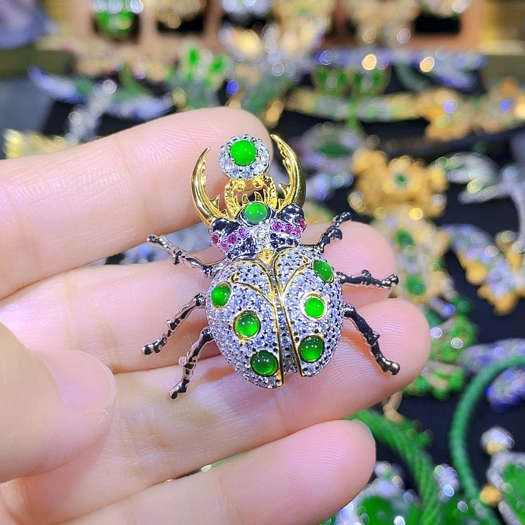 吊坠(不含链)银S925镶嵌翡翠