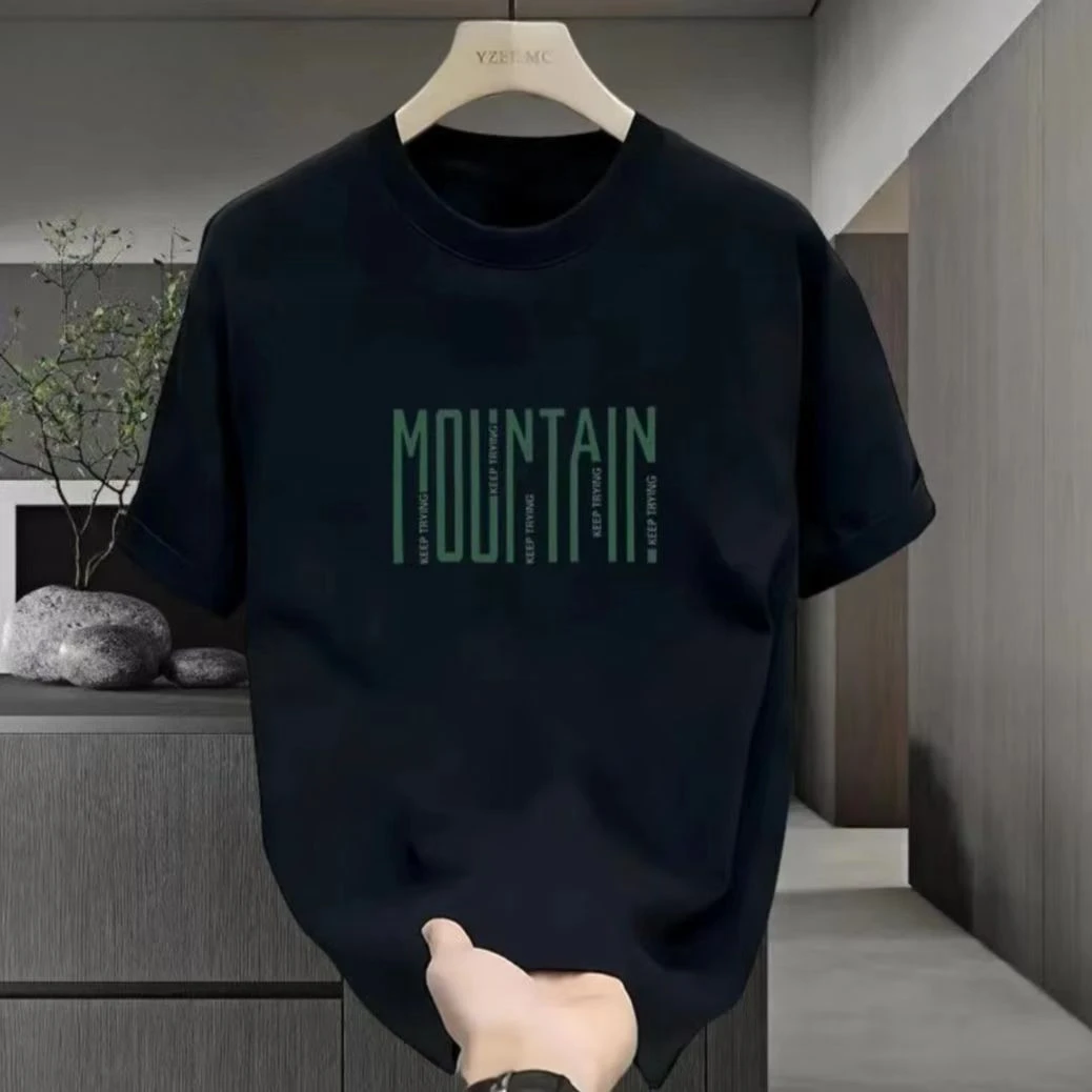 雅鹿男装夏季纯棉男装潮牌韩版短袖潮流百搭字母印花圆领t恤时尚