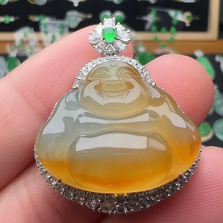 翡翠18K金镶嵌颈饰佛19.8