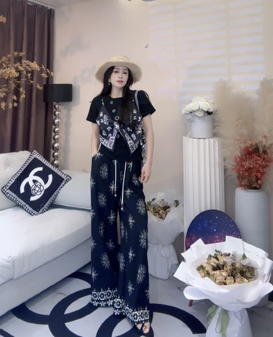 L.X~复古碎花阔腿裤女夏季薄款高腰宽松显瘦直筒百搭休闲裤子6598