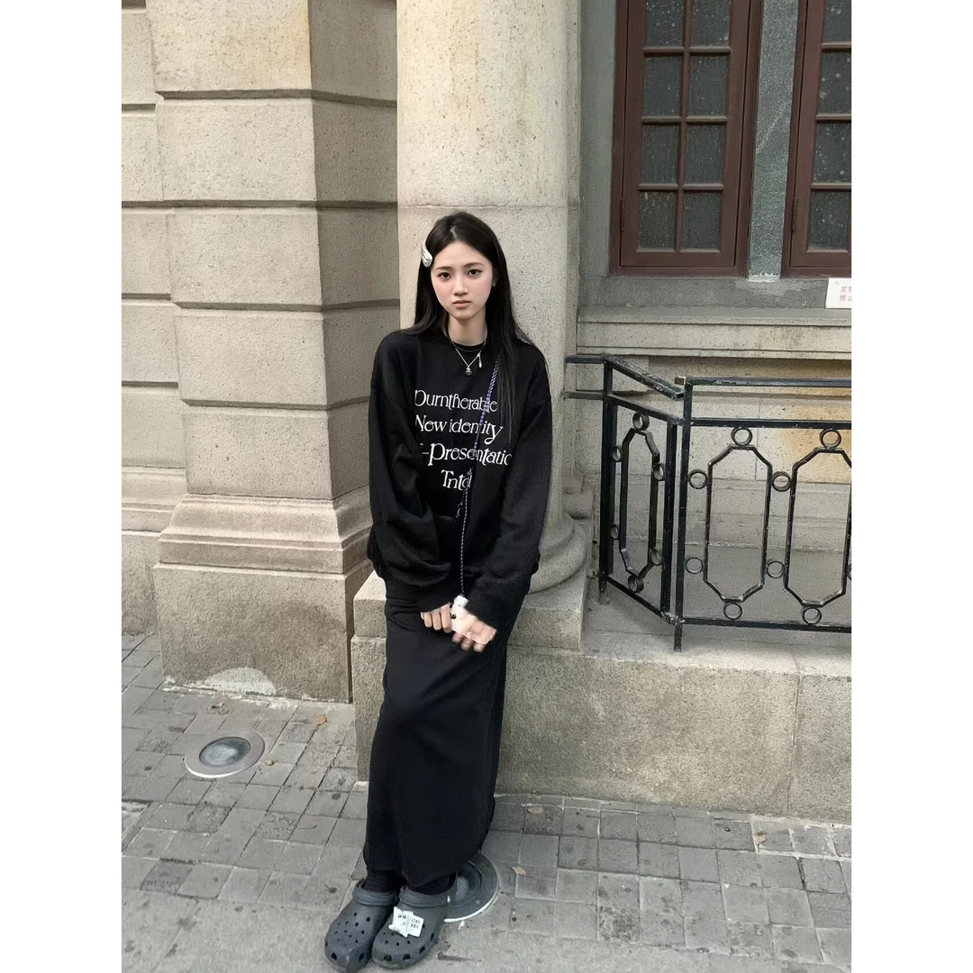 【抖音双11】入秋冬新款重磅纯棉螺口长袖印花宽松休闲上衣男女T恤