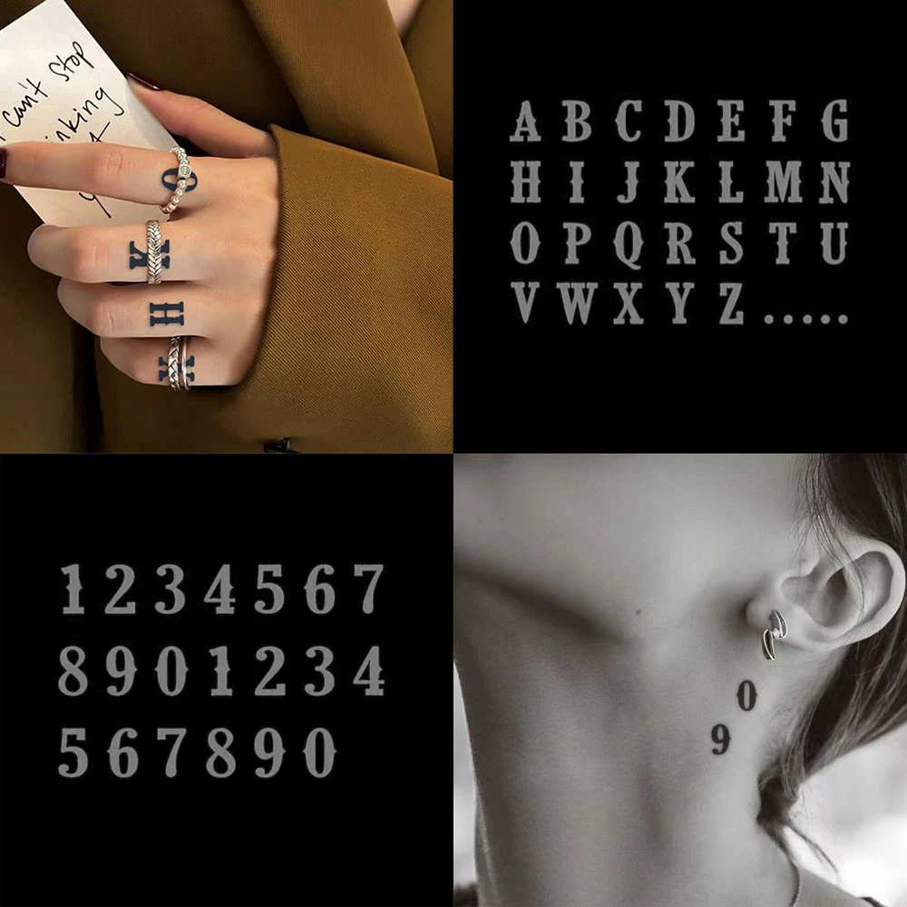 英文26个字母数字草本果汁纹身贴男女INS持久不反光防水纹身贴纸