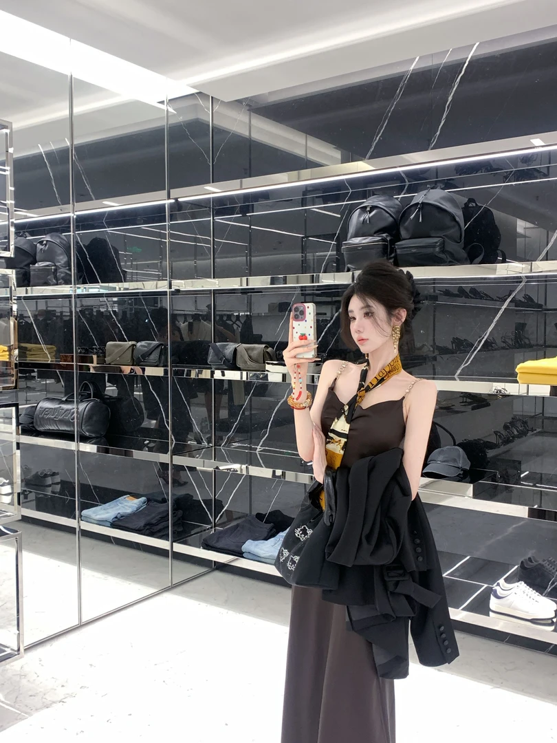 【雅乔定制】沧海明  爪哇色荡领吊带连衣裙DYYK-24061795