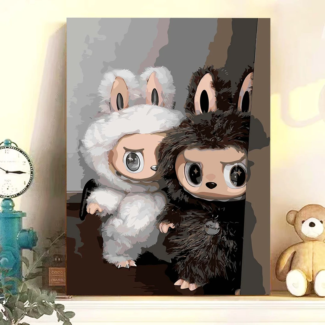 泡泡玛特Labubu数字油画新款手工diy填色静心解压手绘油彩画