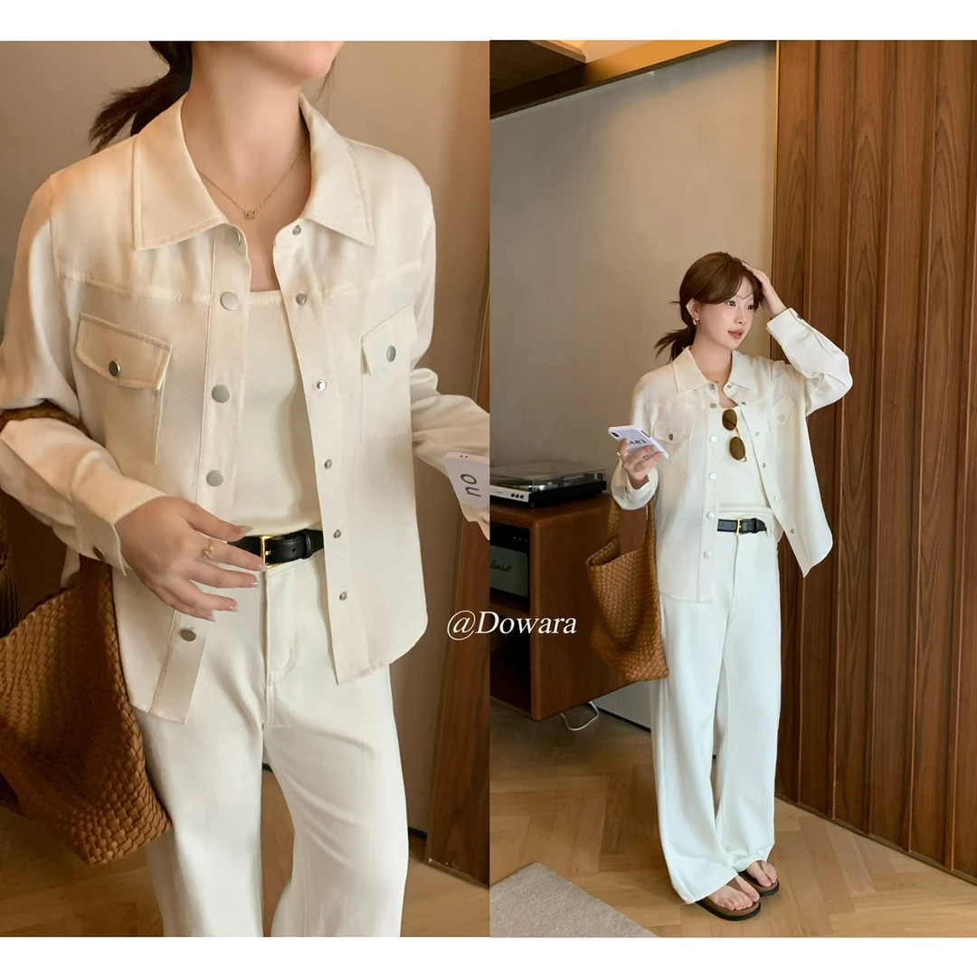 现货大婉酱微胖定制亚麻韩系休闲外套女春季新款设计感衬衫 7953D