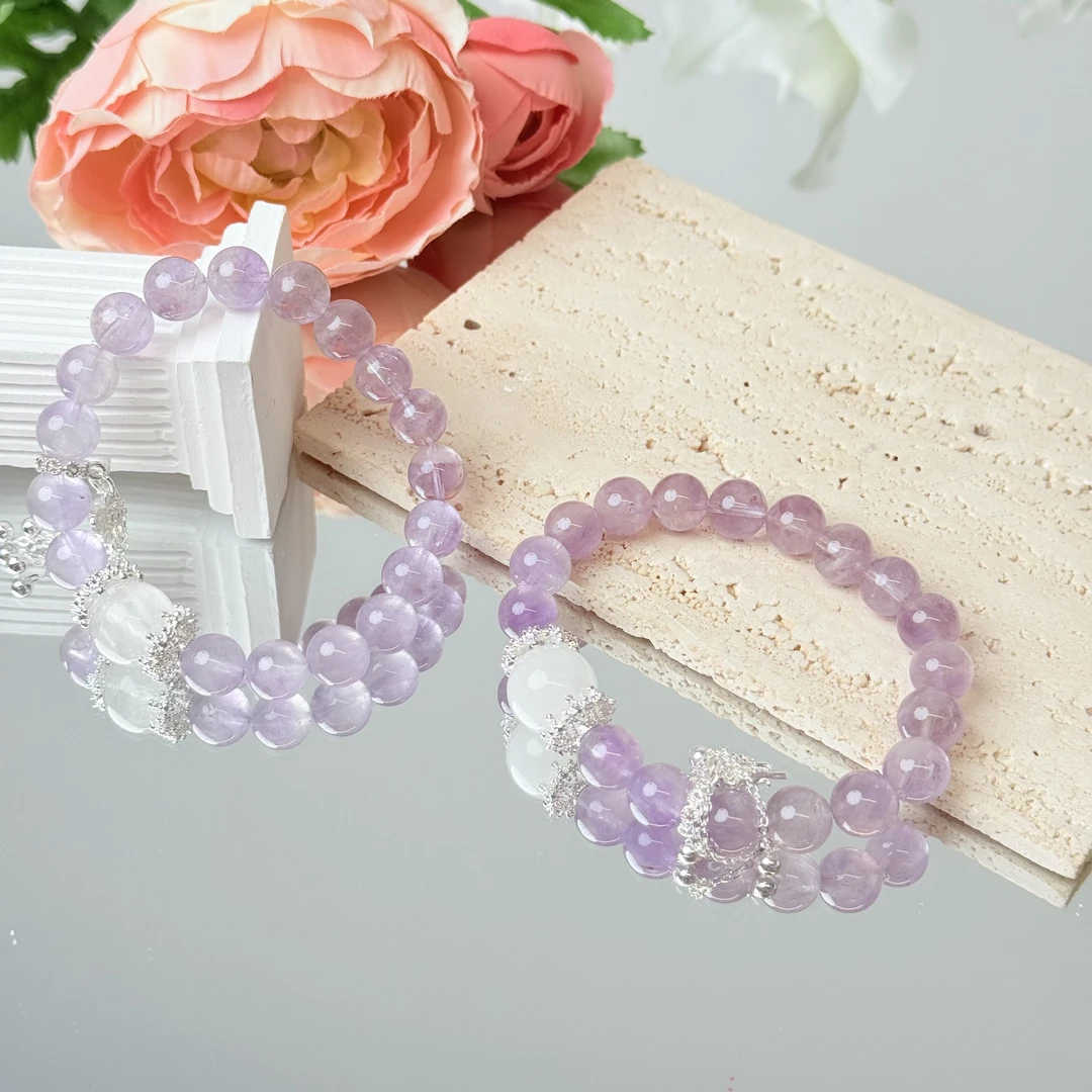 【紫生能亮】紫水晶白幽灵9-10mm手串面小仙多样性发其一