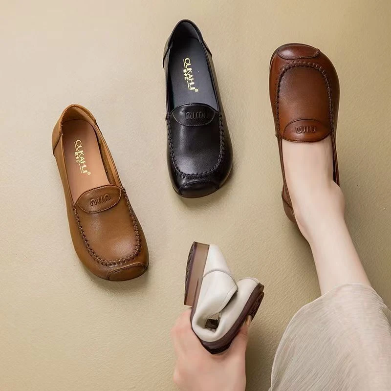 百搭保暖妈妈鞋单鞋浅口秋季懒人鞋松紧带圆头