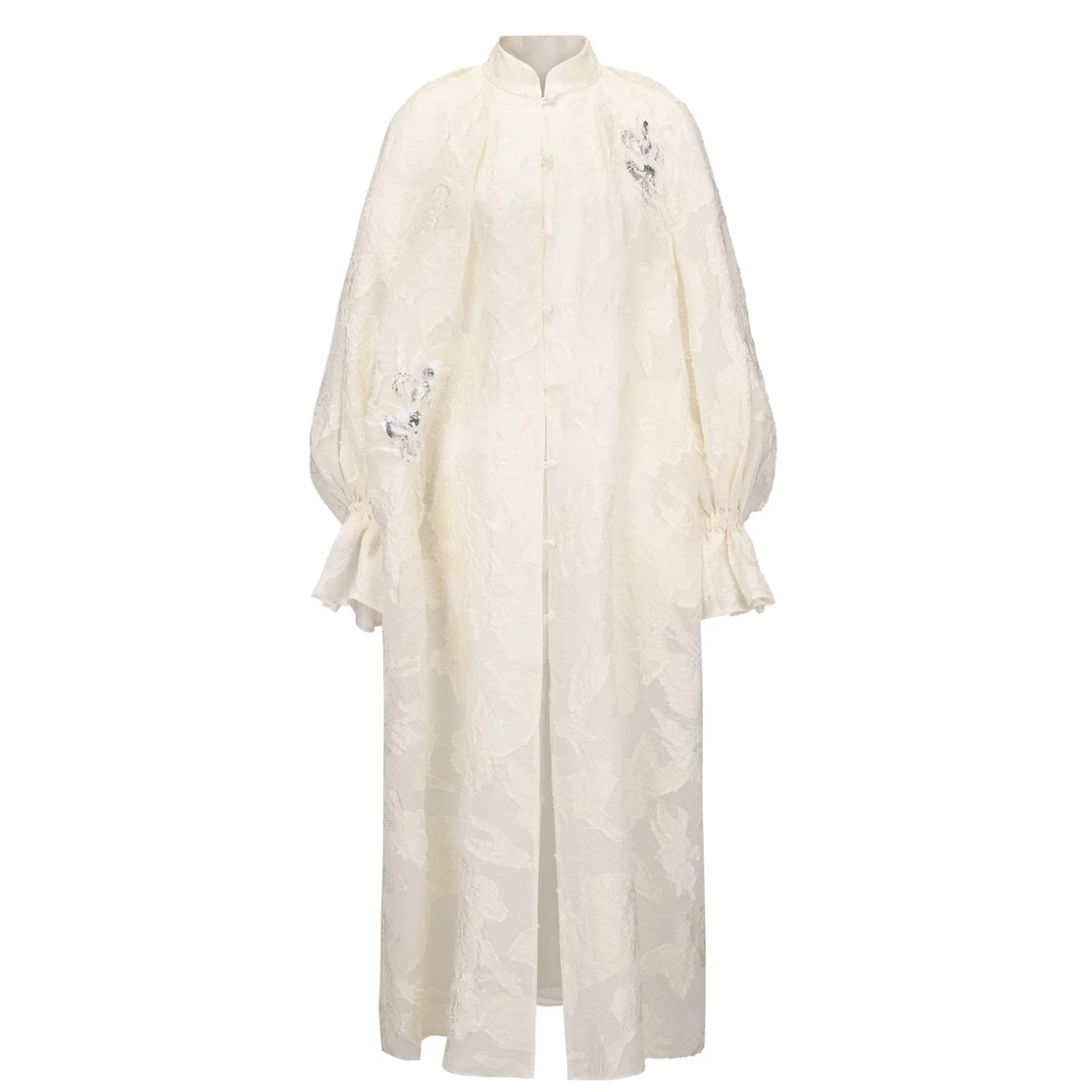 【娇娇推荐】JUNYANG杨君 凝脂白雪兰花法绣长袍