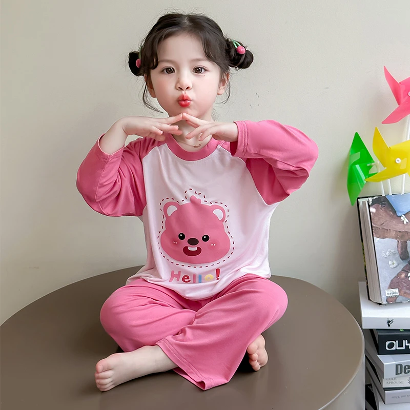 女童莫代尔睡衣春秋薄款女孩女宝宝夏款儿童夏天短袖空调家居服