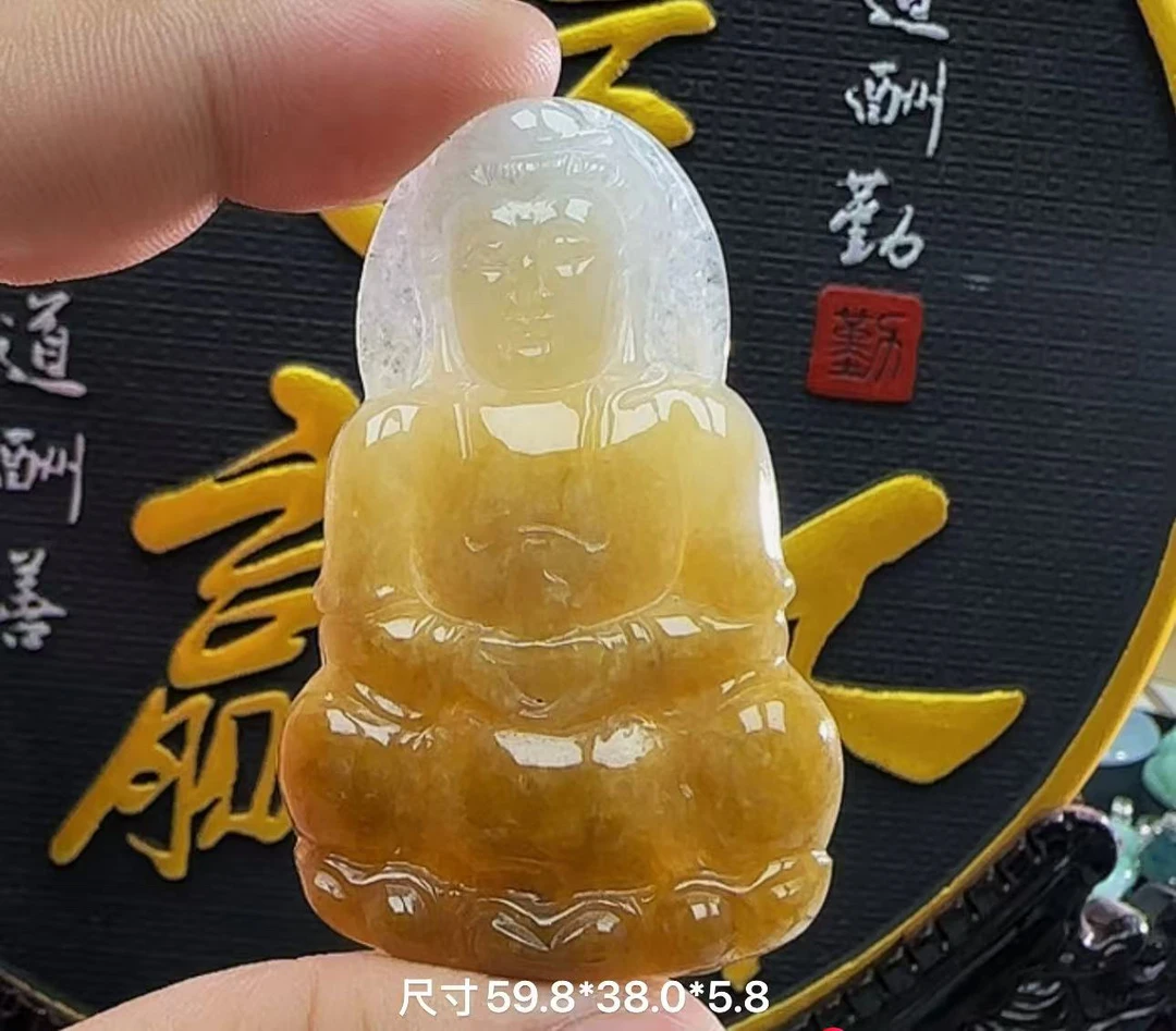 天然缅甸A货翡翠观音佛公款吊坠