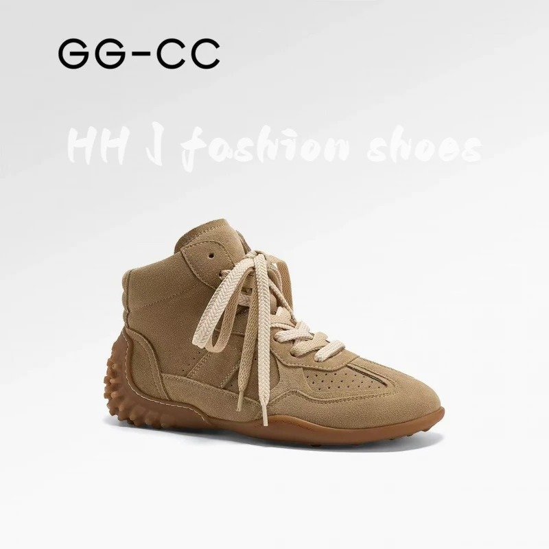 时尚复古高帮鞋厚底增高德训鞋女2025秋冬新款百搭通勤短靴休闲鞋