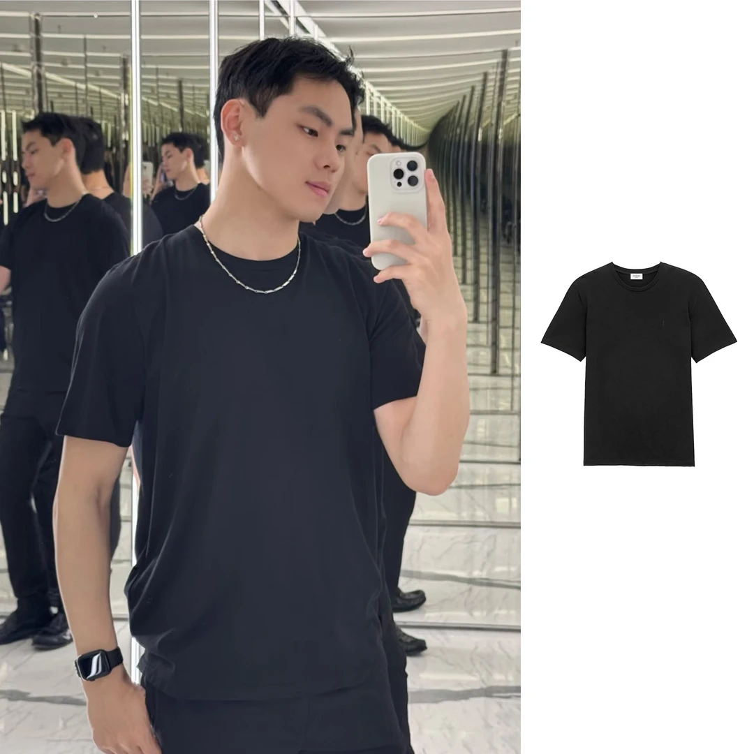 未使用 YSL/圣罗兰 黑色刺绣YSL徽标合身版T恤
