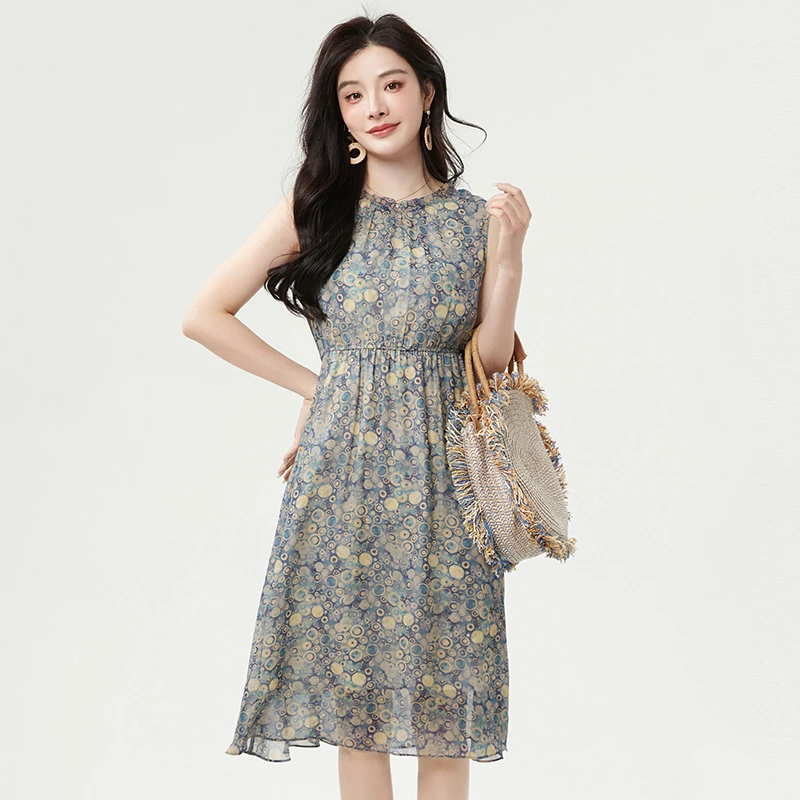 A317松紧腰无袖中长裙连衣裙专柜折扣女装2025夏52HH0A0317