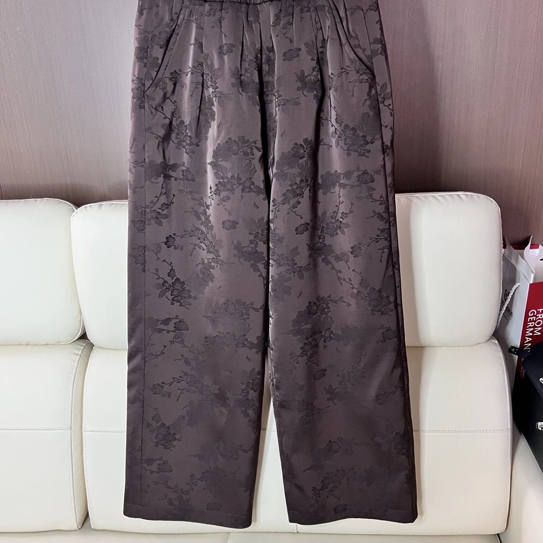 保暖加棉复古提花九分直筒裤百搭