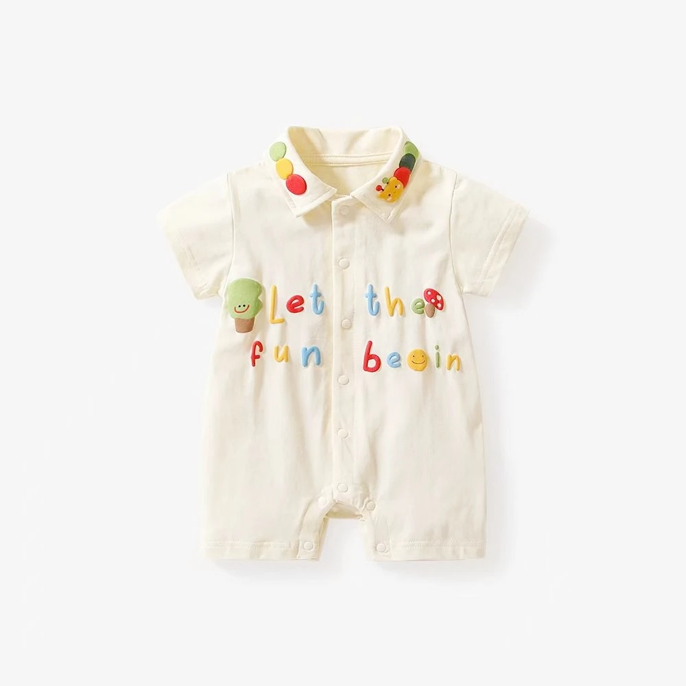 【夏款】新款生动毛毛虫可爱翻领婴幼儿萌趣卡通连体衣哈衣外出服