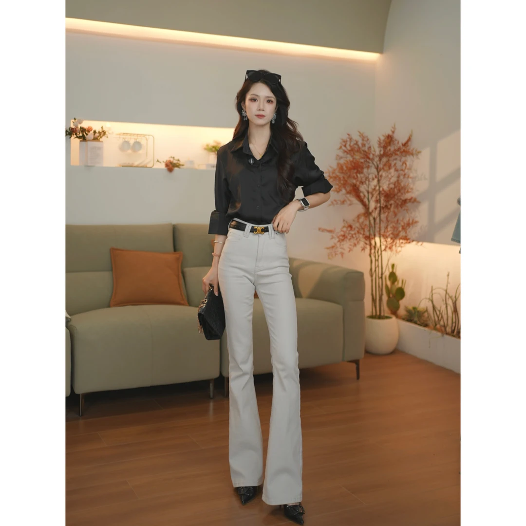 【F.Y】春季穿搭欧若风春游出行衣服女装微喇高腰修身百搭牛仔裤女