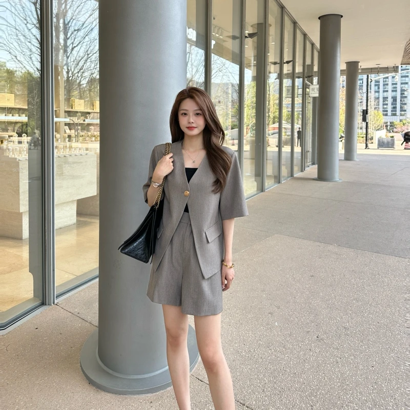 轻奢短袖西装外套女夏季新款小个子休闲气质短裤两件套XZ266
