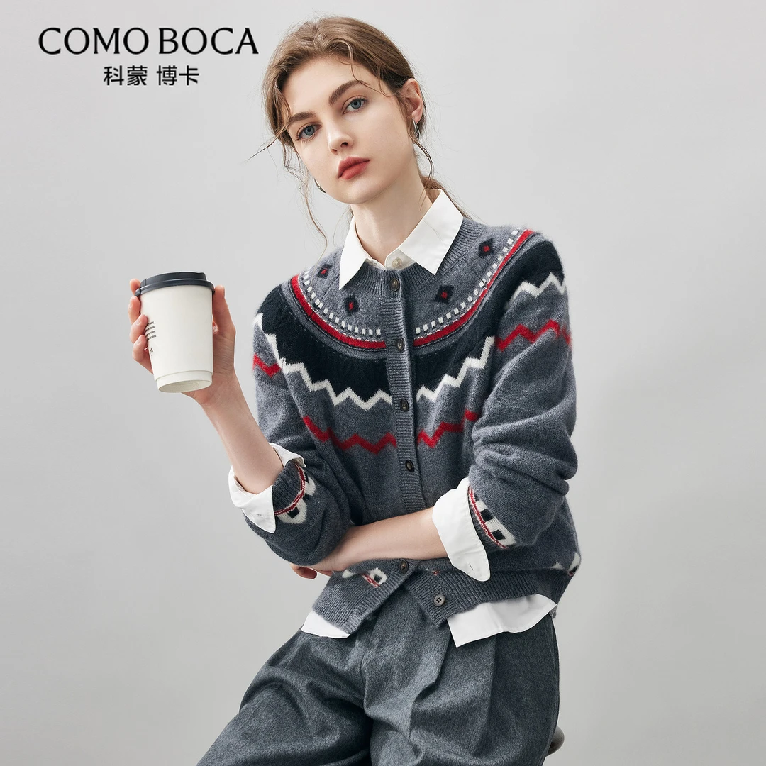COMOBOCA/科蒙·博卡25秋冬时尚费尔岛加厚全羊绒针织外套KST3714